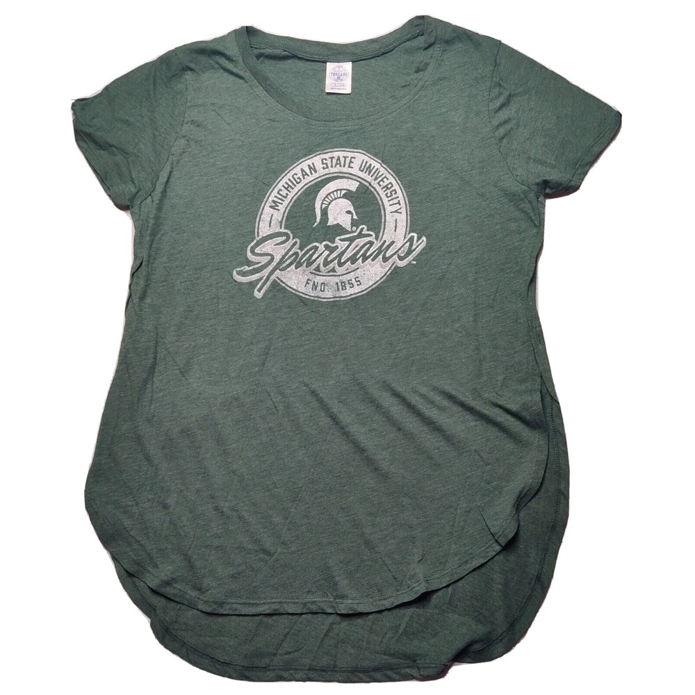 MICHIGAN STATE SPARTANS Women Size XL Green Side Split T-Shirt‎ NEW